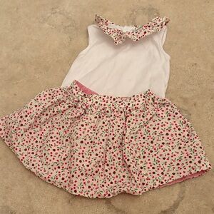 Floral and Strawberries Pink, Red and White Kids Skirt Set 2T